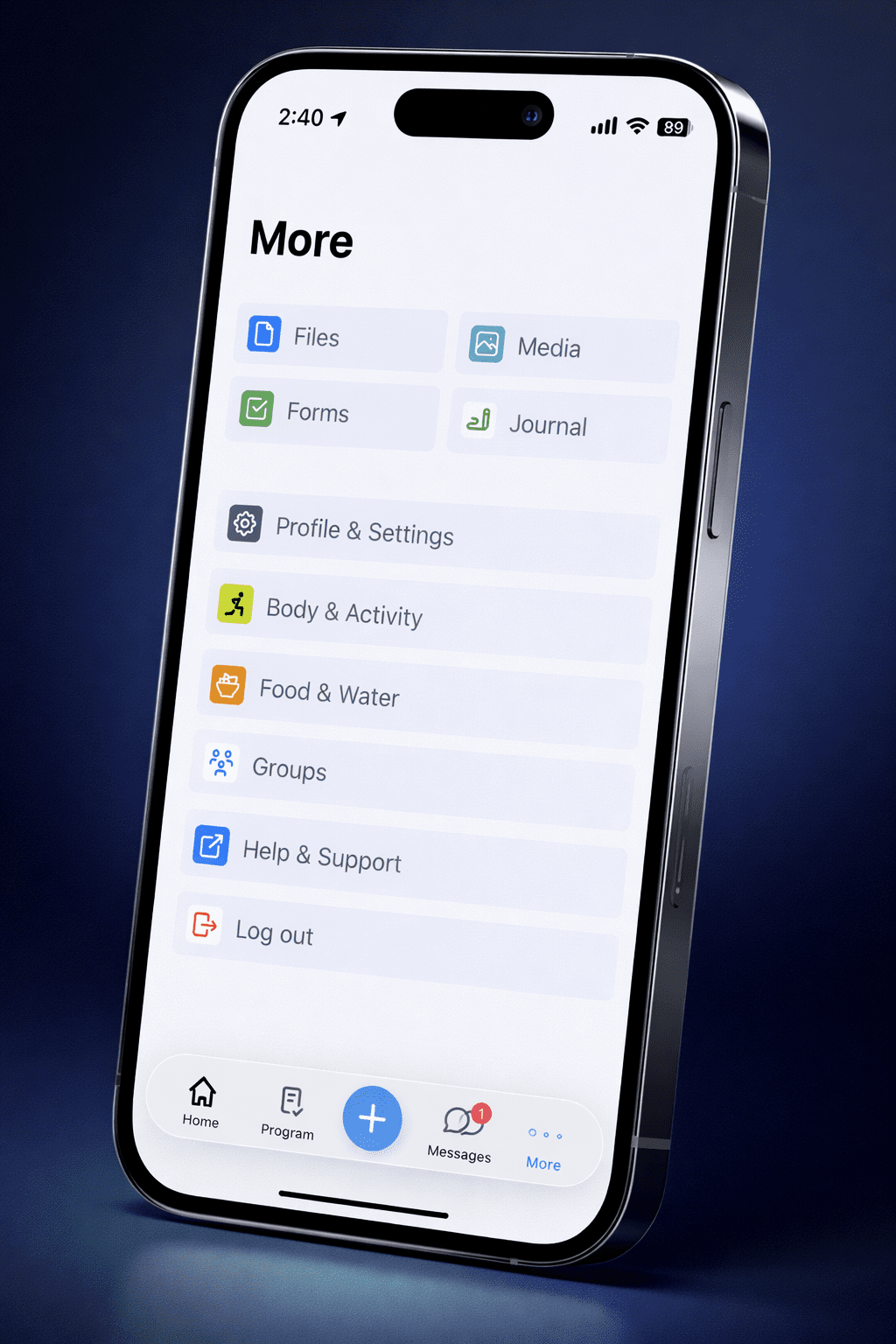 BodySite patient engagement app showing More tab
