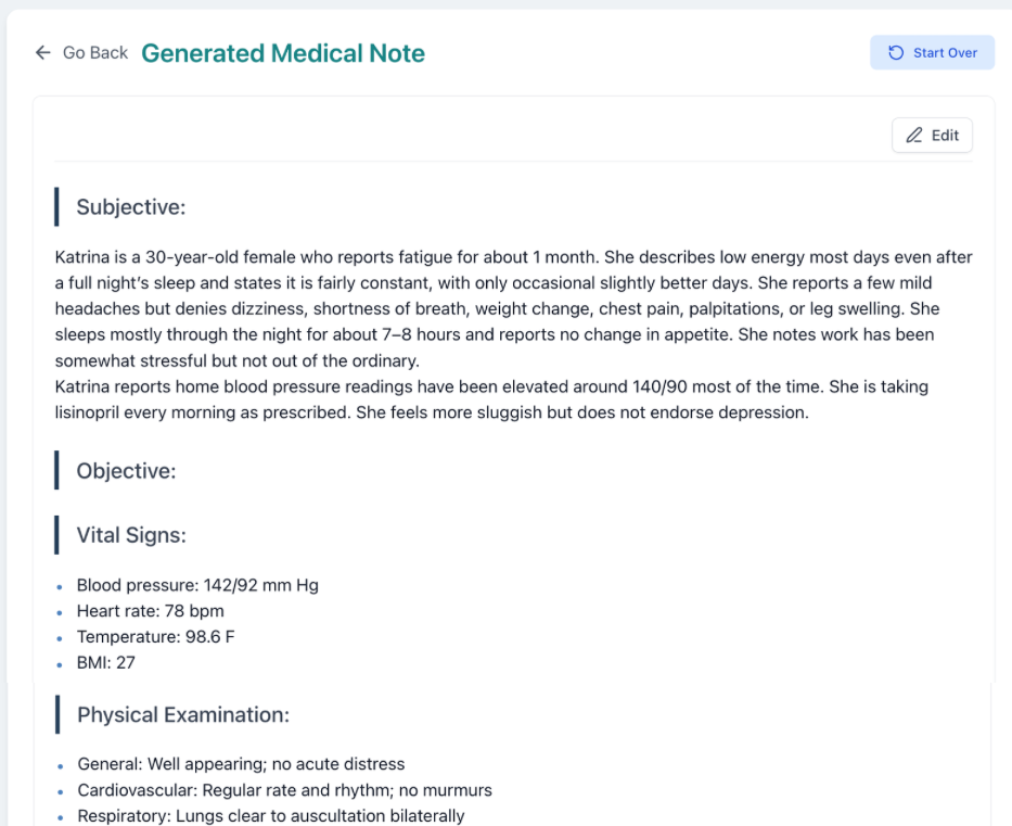 DoraScribe generated chart note